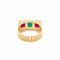 Bague 59 Art déco - Bague large géométrique en or jaune 18k, émeraude et rubis 58 Facettes 50462