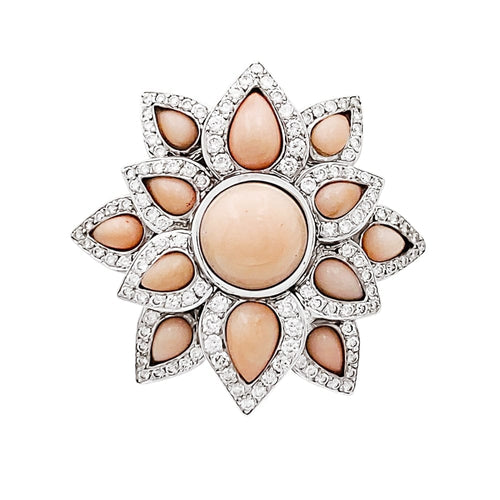 Bague 52 Bague fleur, or blanc, diamants et corail peau d'ange. 58 Facettes 35535