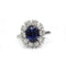 Bague 55 Bague marguerite en or blanc 750 et platine, saphir de Ceylan 2,60 ct 58 Facettes 1391