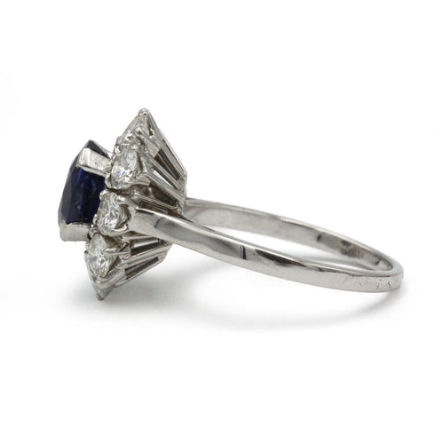 Bague 55 Bague marguerite en or blanc 750 et platine, saphir de Ceylan 2,60 ct 58 Facettes 1391
