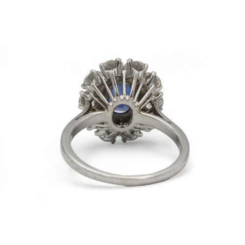 Bague 55 Bague marguerite en or blanc 750 et platine, saphir de Ceylan 2,60 ct 58 Facettes 1391