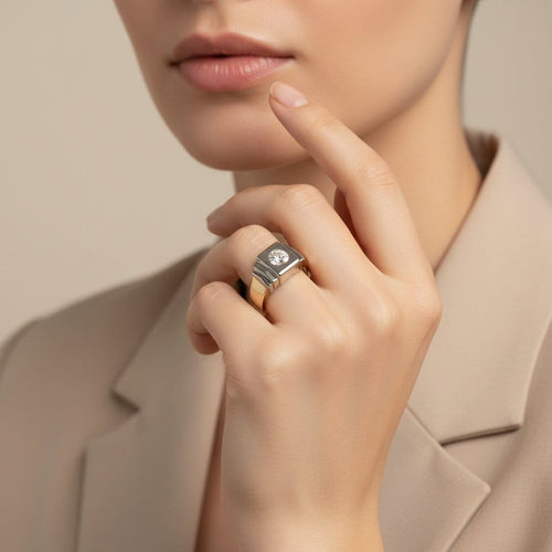Bague 54 Art déco - Bague en or jaune et blanc 18 carats avec diamant 0,50 ct 58 Facettes 1.0001397/1