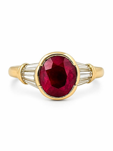 Bague 51 Solitaire - Bague en or jaune 18 carats, rubis de Siam et diamants 58 Facettes Srd