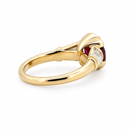 Bague 51 Solitaire - Bague en or jaune 18 carats, rubis de Siam et diamants 58 Facettes Srd
