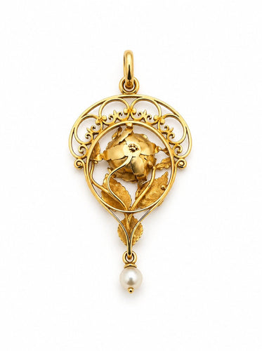Pendentif Pendentif Art nouveau en or jaune 18K avec perle fine 58 Facettes LP1879/PNNB