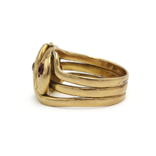 Bague 61 Bague serpent ancienne en or jaune 750 avec diamant et rubis 58 Facettes 1388