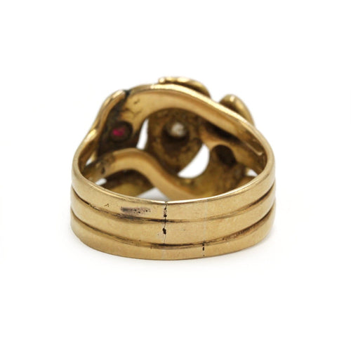 Bague 61 Bague serpent ancienne en or jaune 750 avec diamant et rubis 58 Facettes 1388