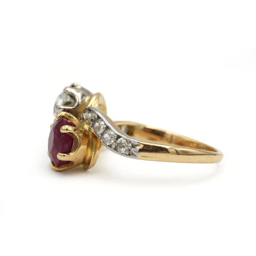 Bague 52 Bague Toi et Moi en or avec diamants et rubis birman non chauffé 58 Facettes 1336
