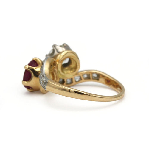 Bague 52 Bague Toi et Moi en or avec diamants et rubis birman non chauffé 58 Facettes 1336