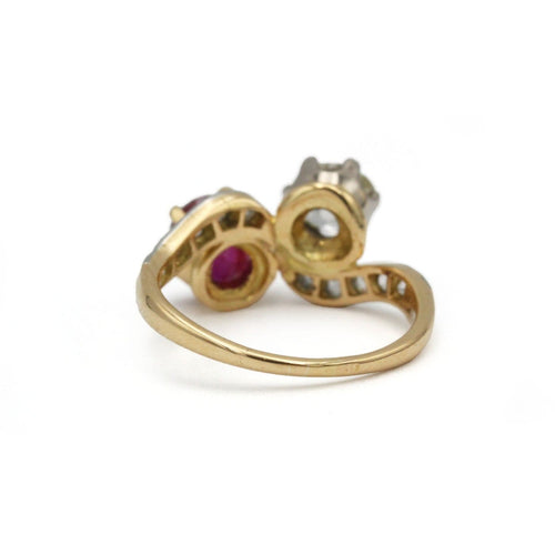 Bague 52 Bague Toi et Moi en or avec diamants et rubis birman non chauffé 58 Facettes 1336