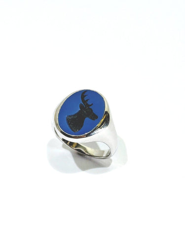 Bague 59 Bague intaille « Cerf » en or blanc 18 carats et agate bleue 58 Facettes id: 1753520