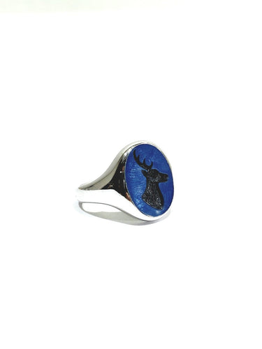 Bague 59 Bague intaille « Cerf » en or blanc 18 carats et agate bleue 58 Facettes id: 1753520