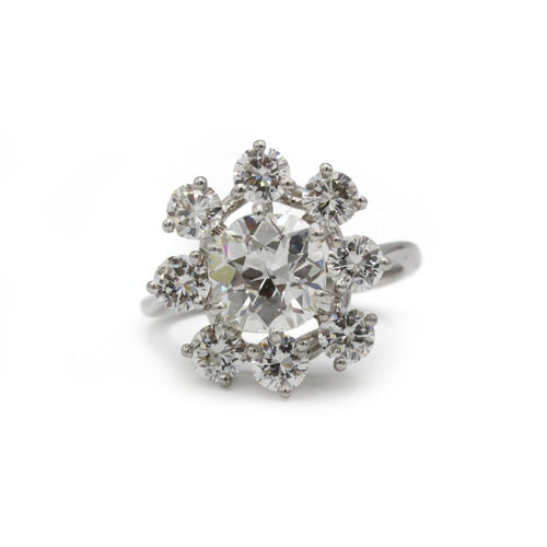 Bague 51 Bague marguerite en or blanc 750, platine et diamants taille ancienne 58 Facettes 1369