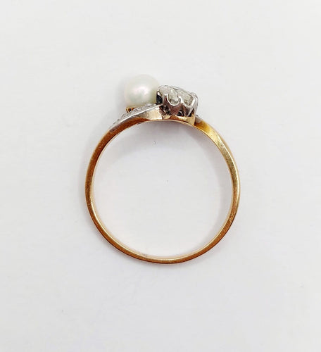 Bague 57 Bague toi et moi antique en or 18k et platine, diamant et perle 58 Facettes A07074