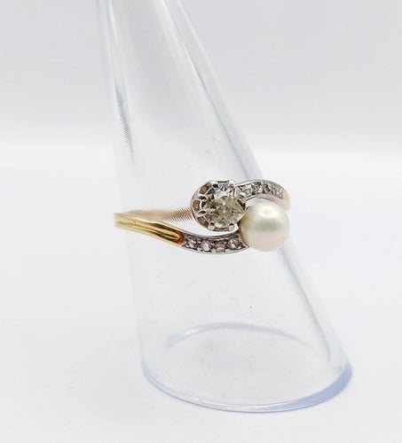 Bague 57 Bague toi et moi antique en or 18k et platine, diamant et perle 58 Facettes A07074