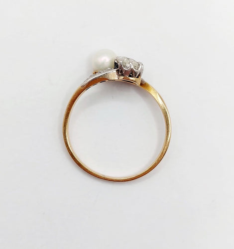 Bague 57 Bague toi et moi antique en or 18k et platine, diamant et perle 58 Facettes A07074