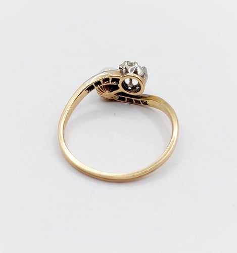 Bague 57 Bague toi et moi antique en or 18k et platine, diamant et perle 58 Facettes A07074