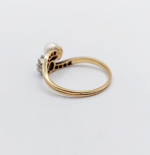 Bague 57 Bague toi et moi antique en or 18k et platine, diamant et perle 58 Facettes A07074