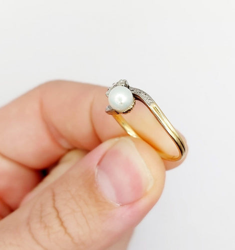 Bague 57 Bague toi et moi antique en or 18k et platine, diamant et perle 58 Facettes A07074