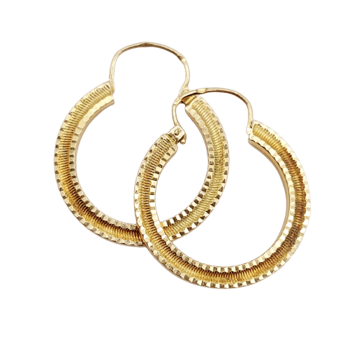 Boucles d'oreilles Créoles Art déco finement ciselées en or jaune 18k 58 Facettes A07076