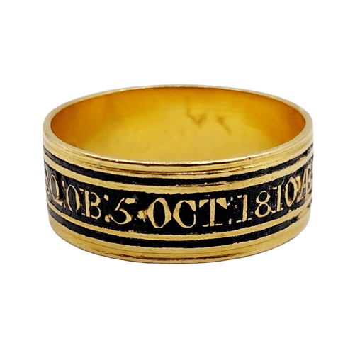 Bague 52 Bague de deuil géorgienne - Bague en or 18k à émail noir 58 Facettes A07077
