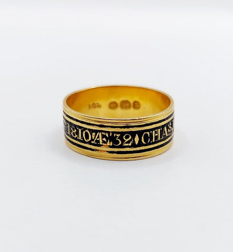 Bague 52 Bague de deuil géorgienne - Bague en or 18k à émail noir 58 Facettes A07077