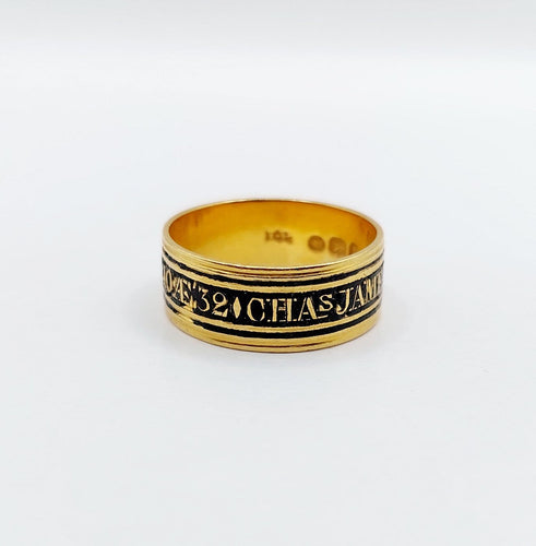 Bague 52 Bague de deuil géorgienne - Bague en or 18k à émail noir 58 Facettes A07077