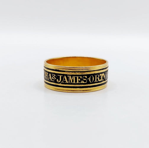 Bague 52 Bague de deuil géorgienne - Bague en or 18k à émail noir 58 Facettes A07077