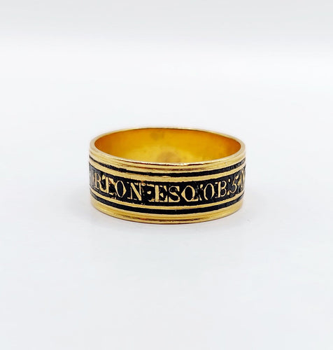 Bague 52 Bague de deuil géorgienne - Bague en or 18k à émail noir 58 Facettes A07077