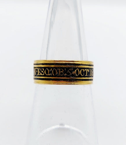 Bague 52 Bague de deuil géorgienne - Bague en or 18k à émail noir 58 Facettes A07077