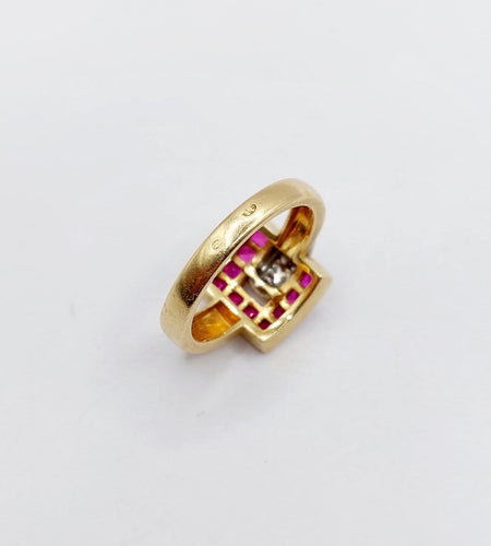 Bague 54.5 Guy Laroche - Bague rétro vintage en or 18k, diamants et rubis synthétiques 58 Facettes A07086