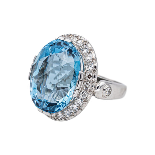 Bague 52 Bague Cocktail Or blanc Aigue marine, Diamant 58 Facettes 4501050CN