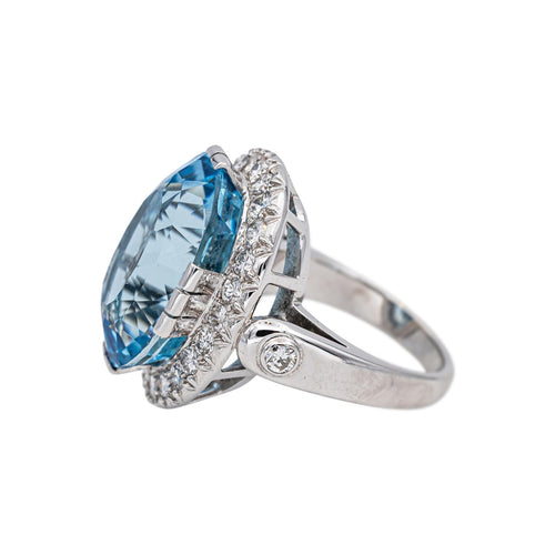 Bague 52 Bague Cocktail Or blanc Aigue marine, Diamant 58 Facettes 4501050CN