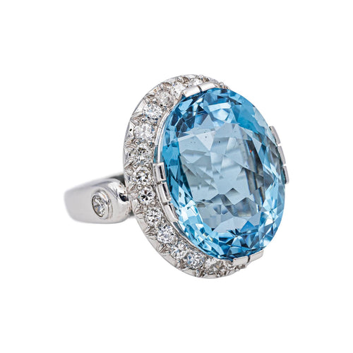 Bague 52 Bague Cocktail Or blanc Aigue marine, Diamant 58 Facettes 4501050CN