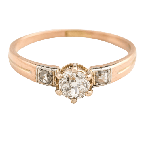 Bague 56.5 Bague solitaire ancienne en or rose et or blanc 58 Facettes 36557