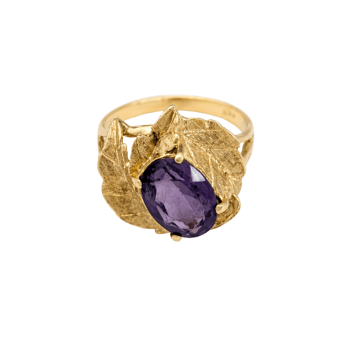 Bague 53 Bague feuille en or jaune 18 carats et améthyste 58 Facettes 36563