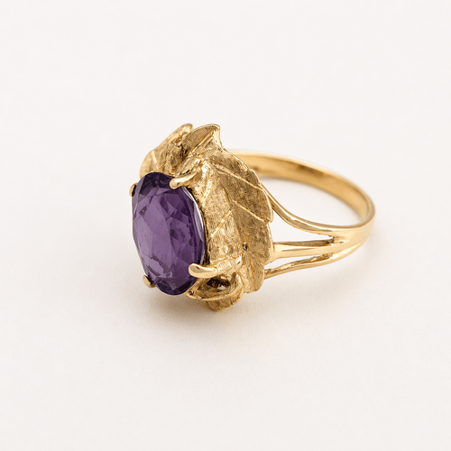 Bague 53 Bague feuille en or jaune 18 carats et améthyste 58 Facettes 36563