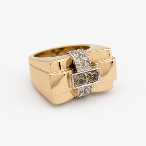 Bague 57 Bague tank en or jaune et or blanc avec diamants 58 Facettes 36575