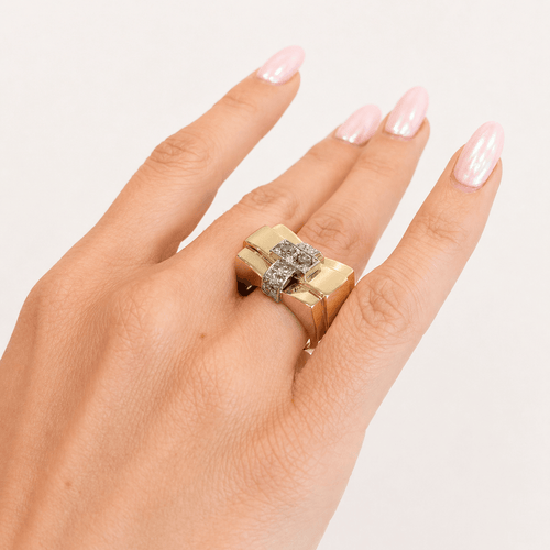 Bague 57 Bague tank en or jaune et or blanc avec diamants 58 Facettes 36575