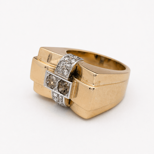 Bague 57 Bague tank en or jaune et or blanc avec diamants 58 Facettes 36575