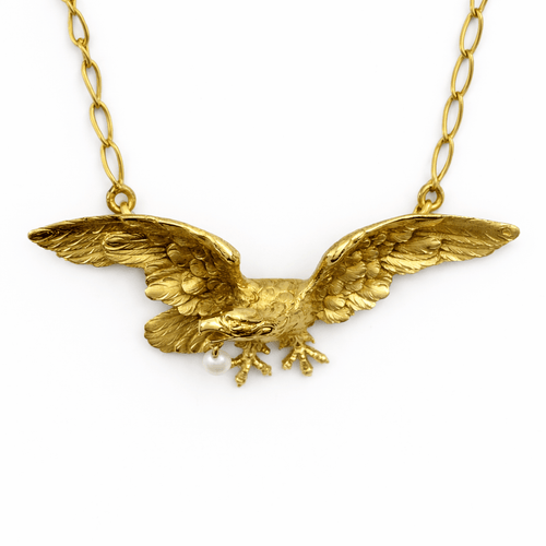 Collier Collier pendentif aigle en or jaune 18 carats et perle 58 Facettes 36164