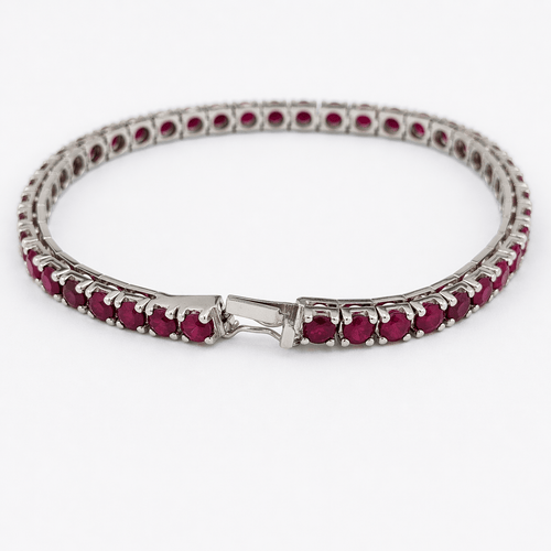 Bracelet Bracelet rivière en or blanc 18 carats et rubis taille brillant 58 Facettes 36273