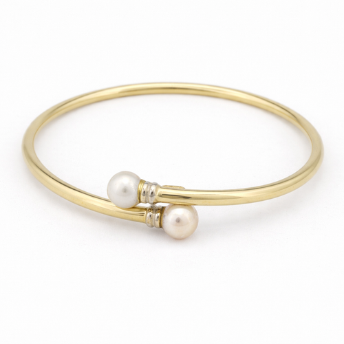 Bracelet Bracelet jonc ouvert en or jaune 18 carats et perles 58 Facettes 36269