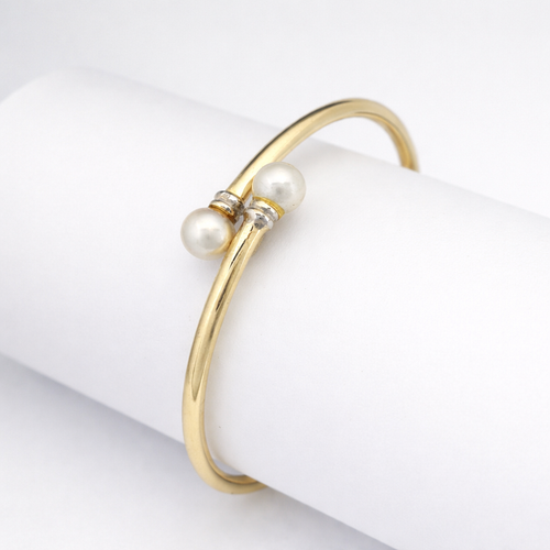 Bracelet Bracelet jonc ouvert en or jaune 18 carats et perles 58 Facettes 36269