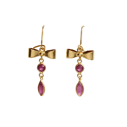 Boucles d'oreilles Boucles d’oreilles ruban en or jaune 18 carats et gemmes roses 58 Facettes 34289