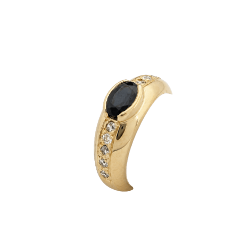 Bague 50.5 Bague jonc en or jaune 18 carats avec saphir ovale et diamants 58 Facettes 36627