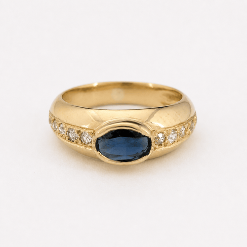 Bague 50.5 Bague jonc en or jaune 18 carats avec saphir ovale et diamants 58 Facettes 36627
