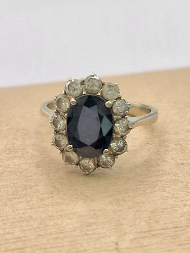 Bague 59 Bague cluster saphir en or blanc 18 ct et diamants 58 Facettes CV-044
