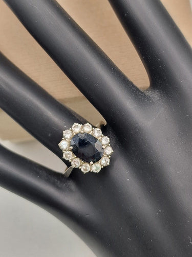 Bague 59 Bague cluster saphir en or blanc 18 ct et diamants 58 Facettes CV-044