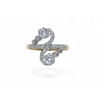 Bague 53 Bague Harmonie Belle Époque Art nouveau en or gris et blanc 18 carats 58 Facettes be